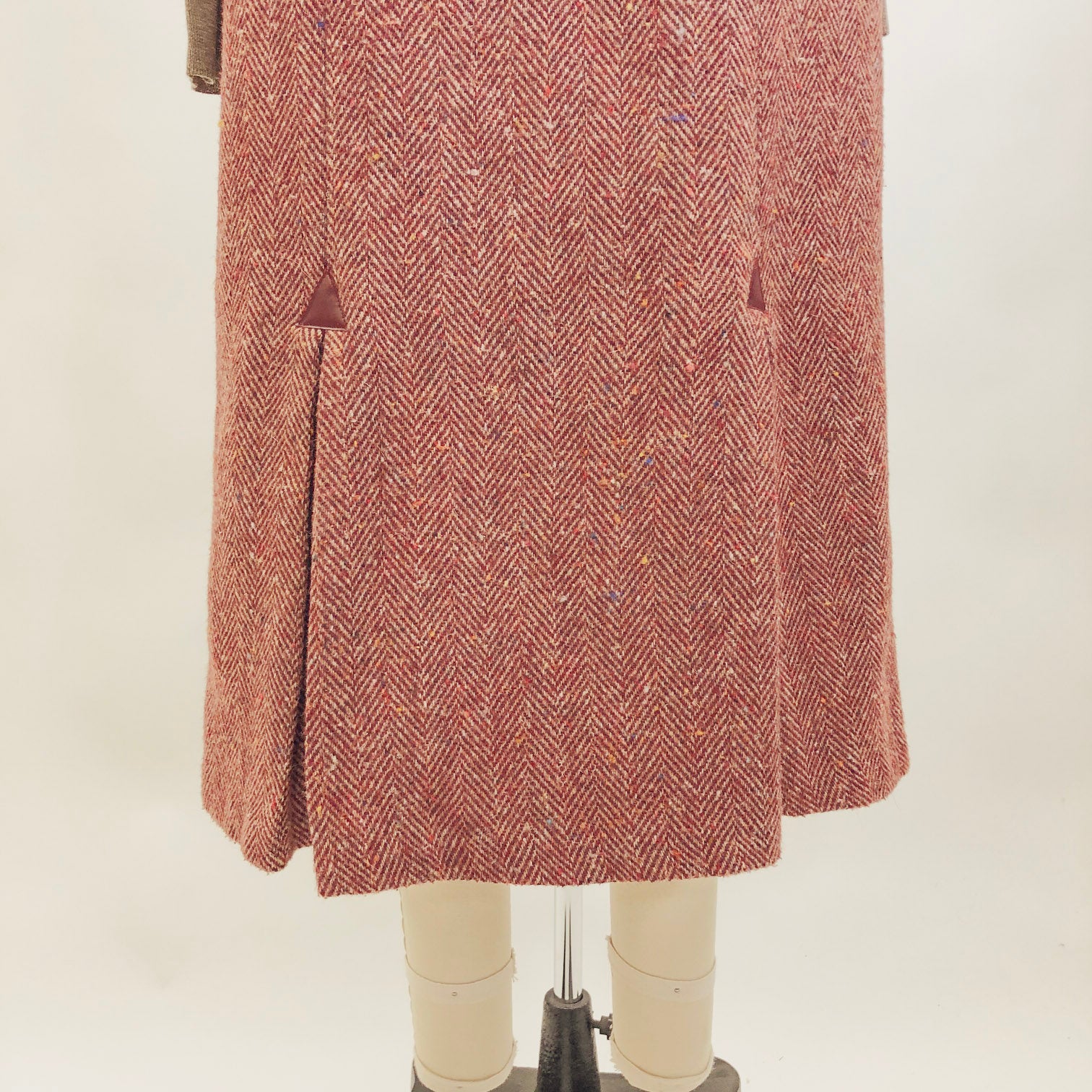 Vintage Burgundy Red Herringbone Wool Blend Skirt