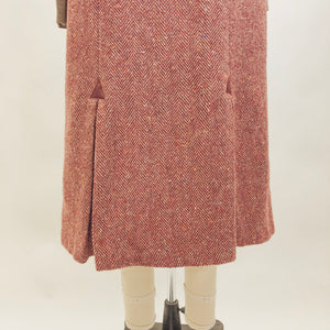 Vintage Burgundy Red Herringbone Wool Blend Skirt