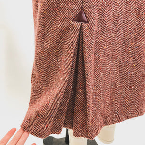 Vintage Burgundy Red Herringbone Wool Blend Skirt