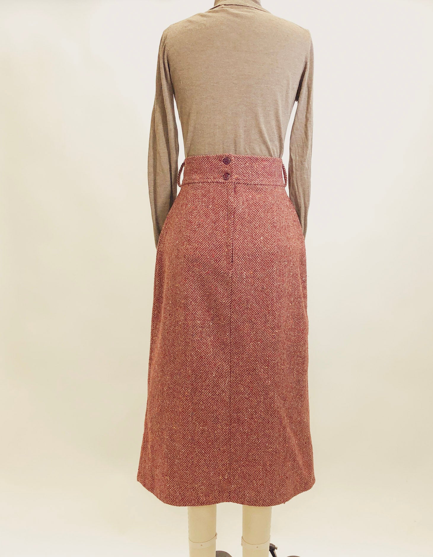 Vintage Burgundy Red Herringbone Wool Blend Skirt