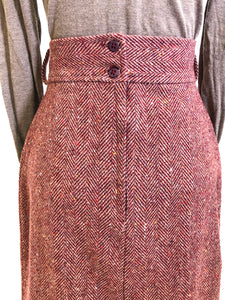 Vintage Burgundy Red Herringbone Wool Blend Skirt