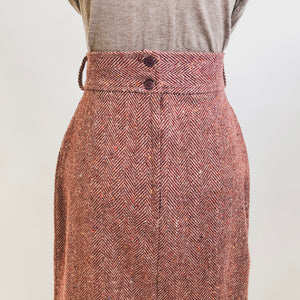 Vintage Burgundy Red Herringbone Wool Blend Skirt