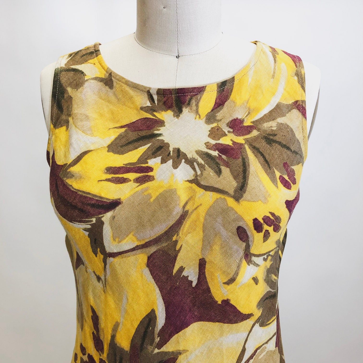 Vintage Floral Watercolor Sleeveless Linen Dress