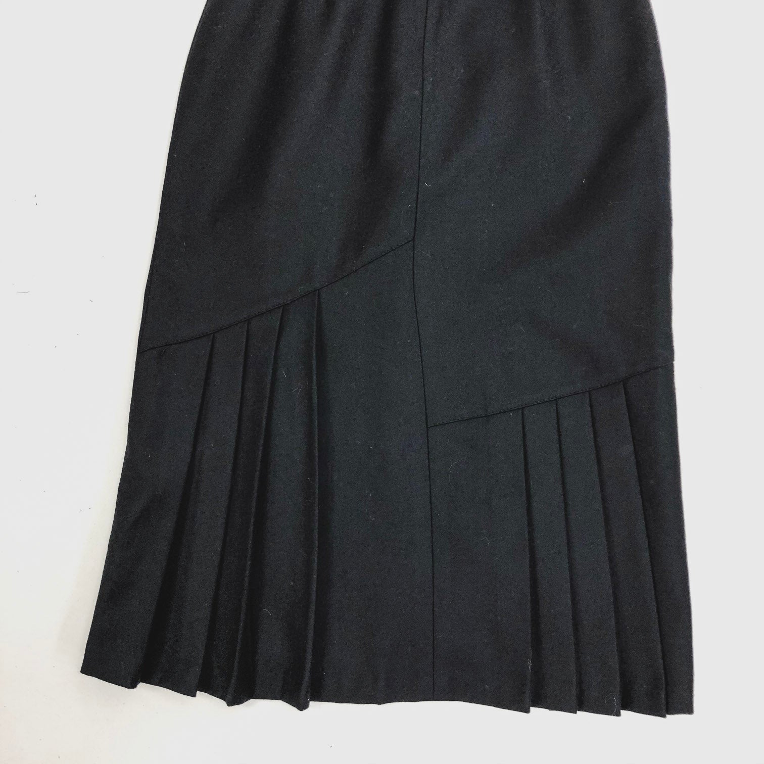 Vintage Black Wool Skirt with Knife Pleats