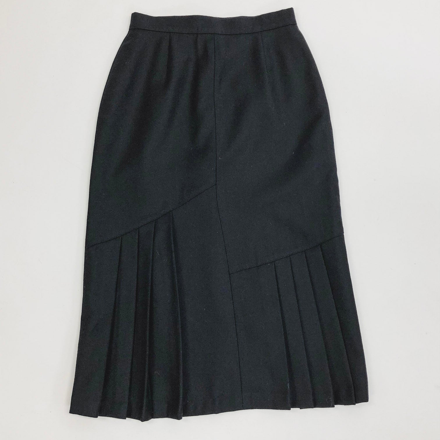 Vintage Black Wool Skirt with Knife Pleats