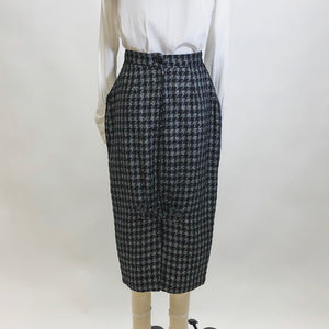 Vintage Black & Silver White Houndstooth Wool Blend Skirt