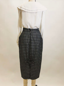 Vintage Black & Silver White Houndstooth Wool Blend Skirt