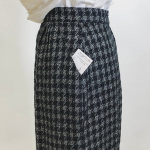 Vintage Black & Silver White Houndstooth Wool Blend Skirt