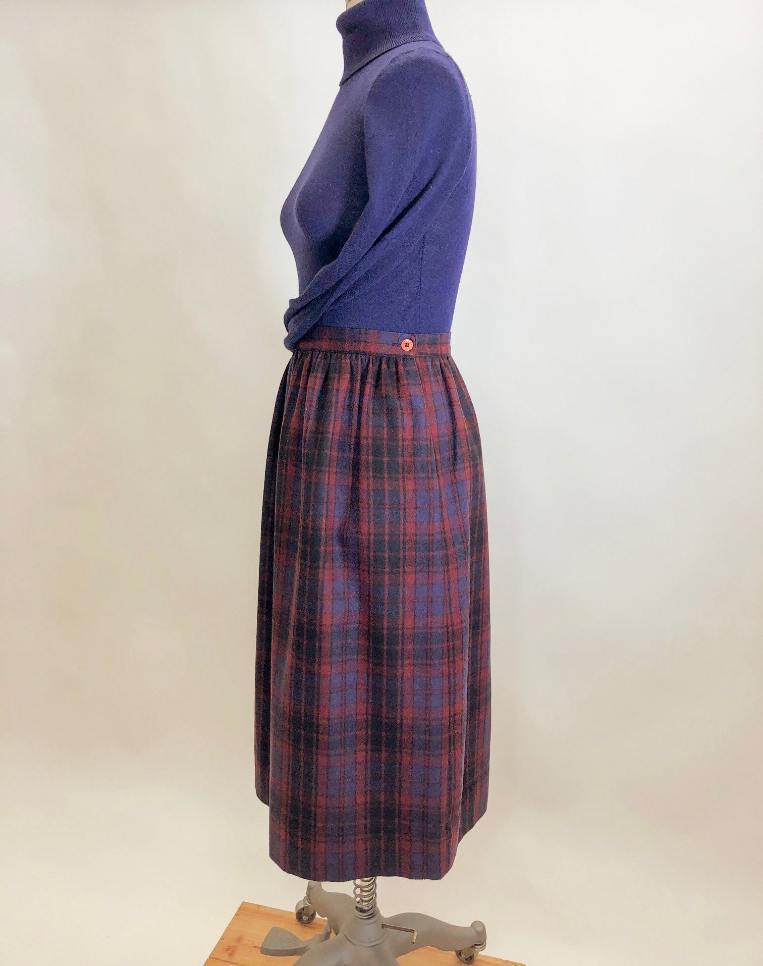 Vintage Berry Plaid Wool Skirt