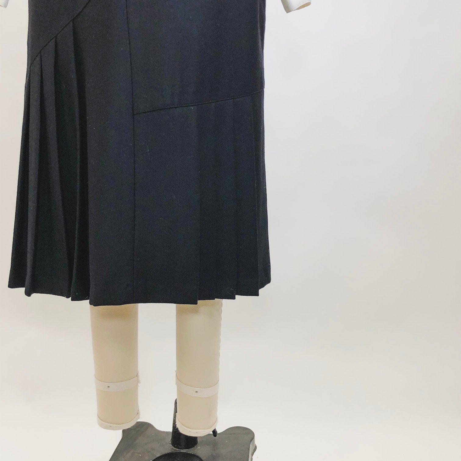 Vintage Black Wool Skirt with Knife Pleats