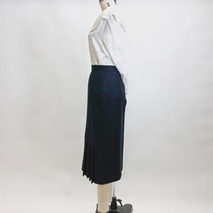 Vintage Black Wool Skirt with Knife Pleats