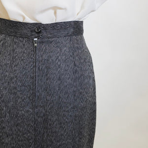 Vintage Black & Grey Herringbone Wool Blend Skirt