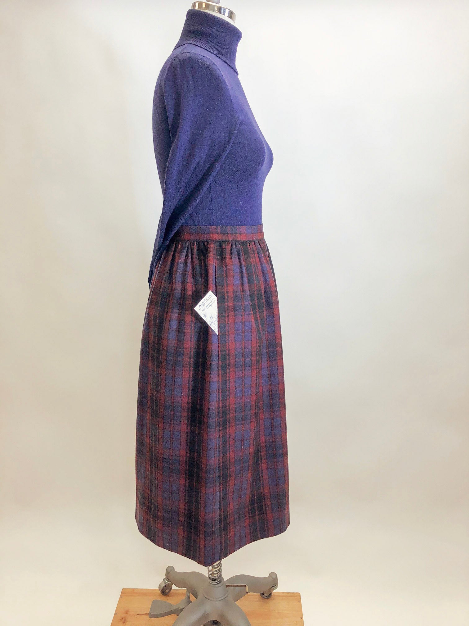 Vintage Berry Plaid Wool Skirt