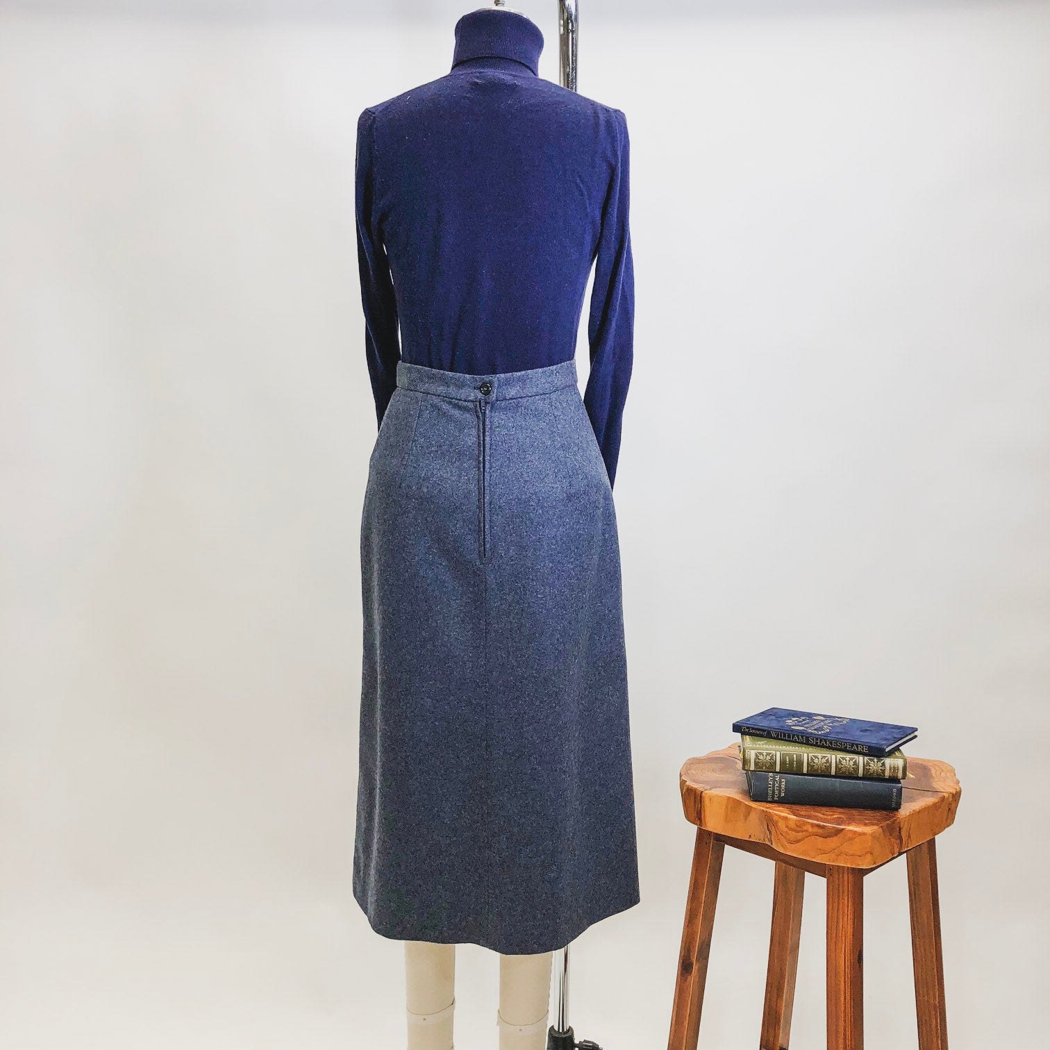 Vintage Blue Gray Wool Blend Skirt