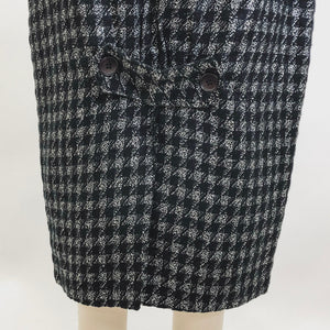 Vintage Black & Silver White Houndstooth Wool Blend Skirt