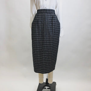 Vintage Black & Silver White Houndstooth Wool Blend Skirt