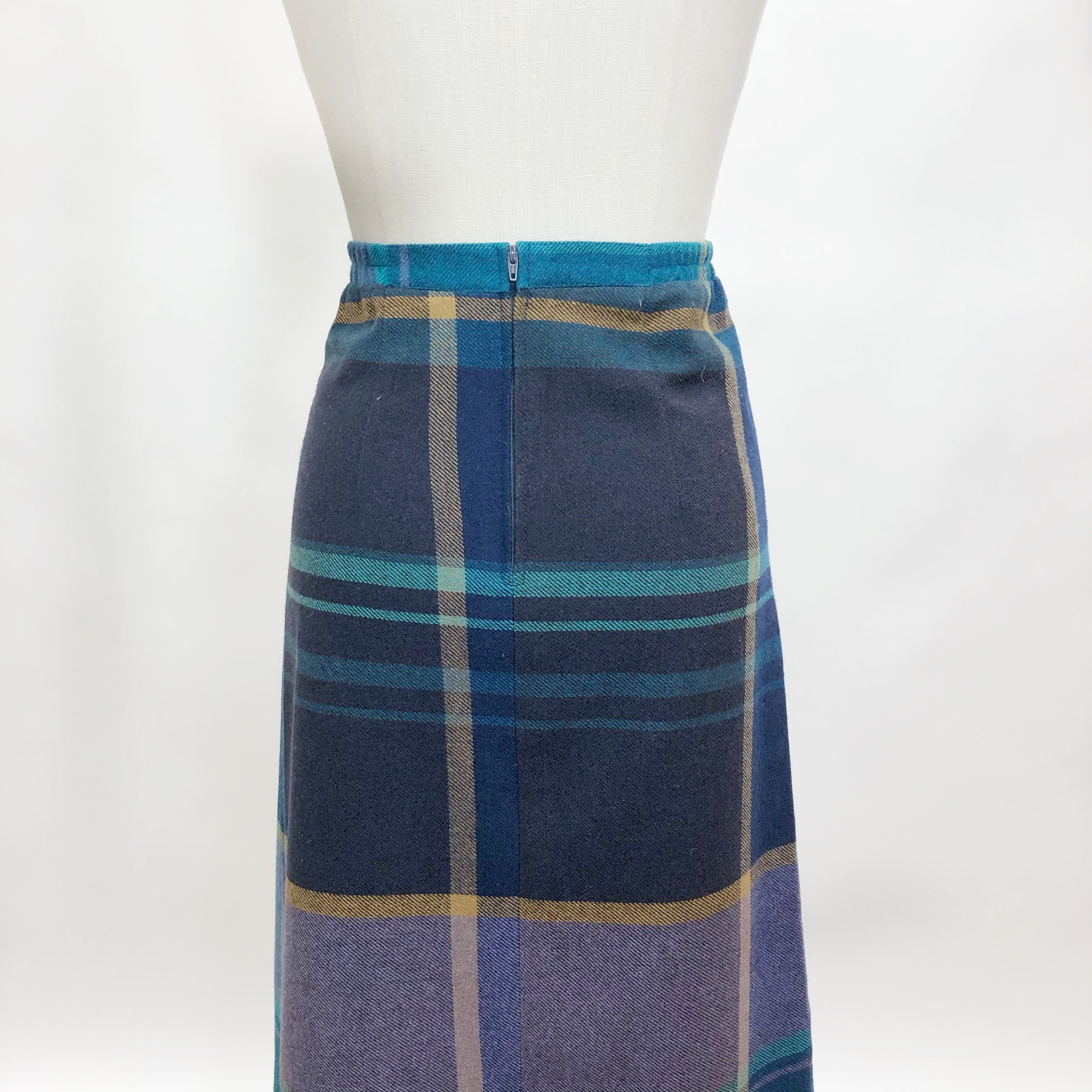 Vintage Green Blue Pleated Wool Blend Skirt