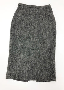 Vintage Wool Tweed Grey Black Midi Skirt