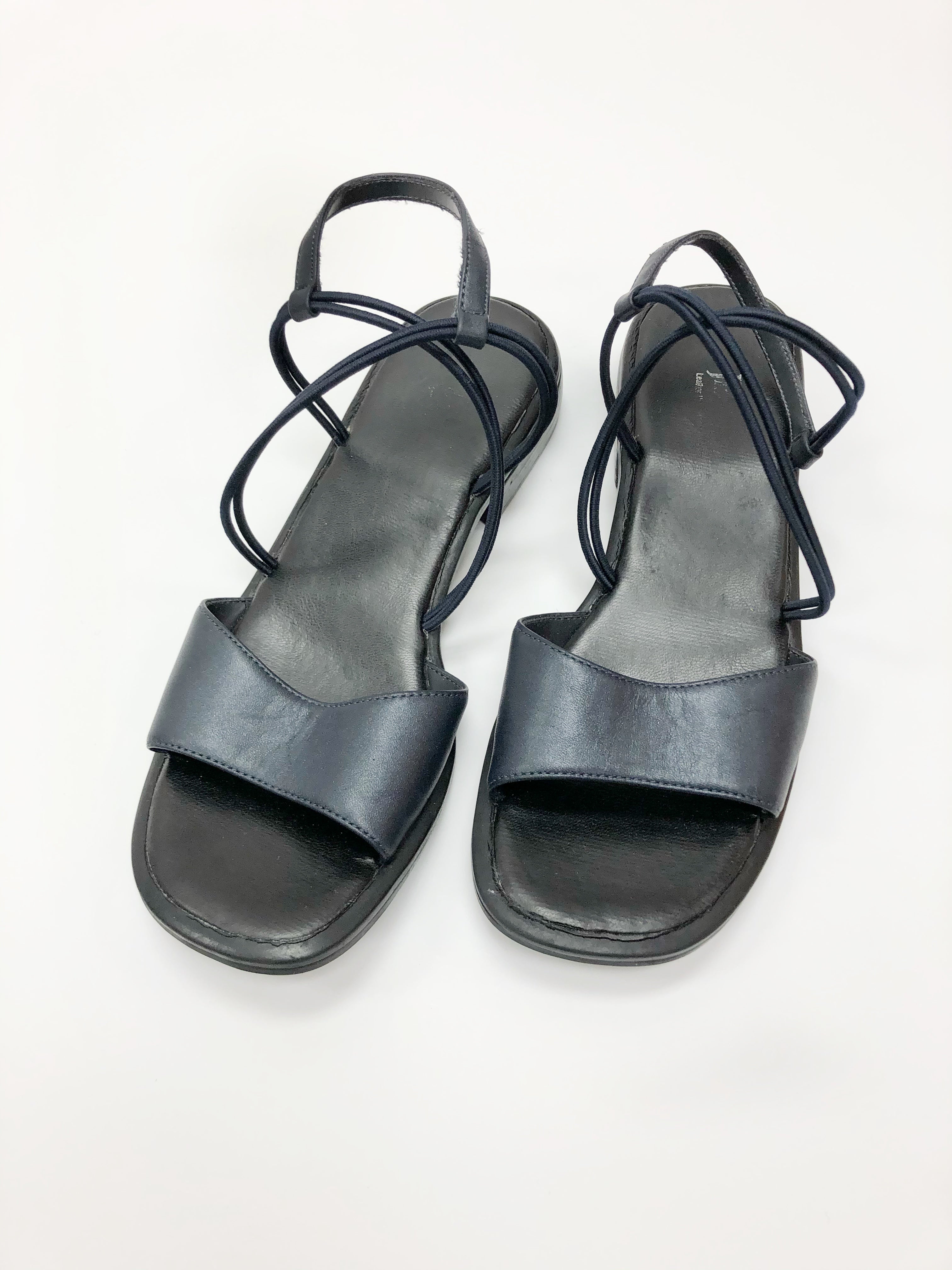 Dark Navy-Black Leather Sling Back Sandals