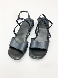 Dark Navy-Black Leather Sling Back Sandals