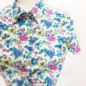 Vintage Floral Rayon Cropped Blouse with Waist Ties