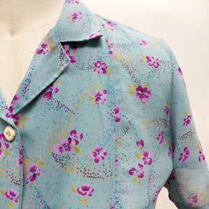 Vintage Pink Magenta Blue Floral Blouse