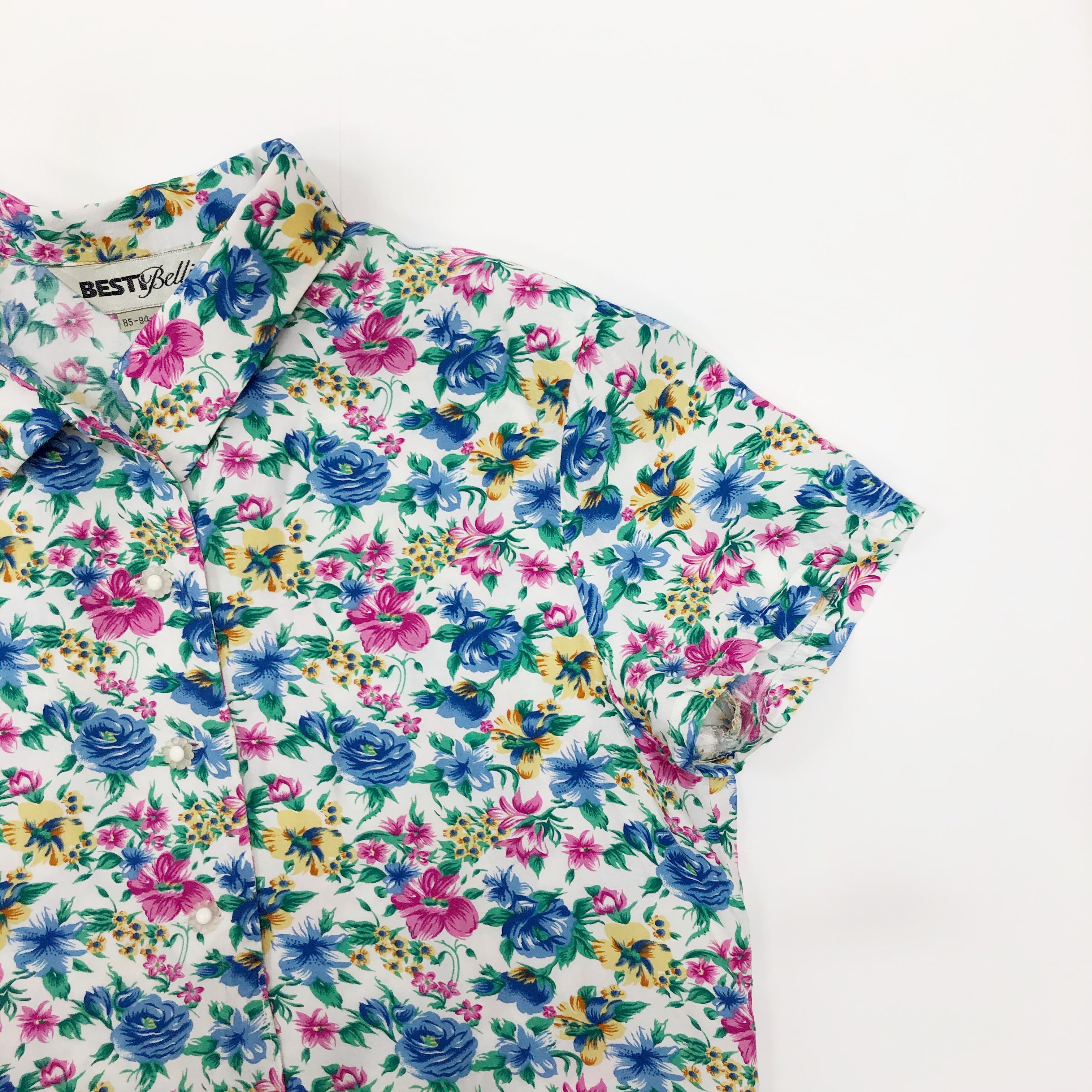 Vintage Floral Rayon Cropped Blouse with Waist Ties