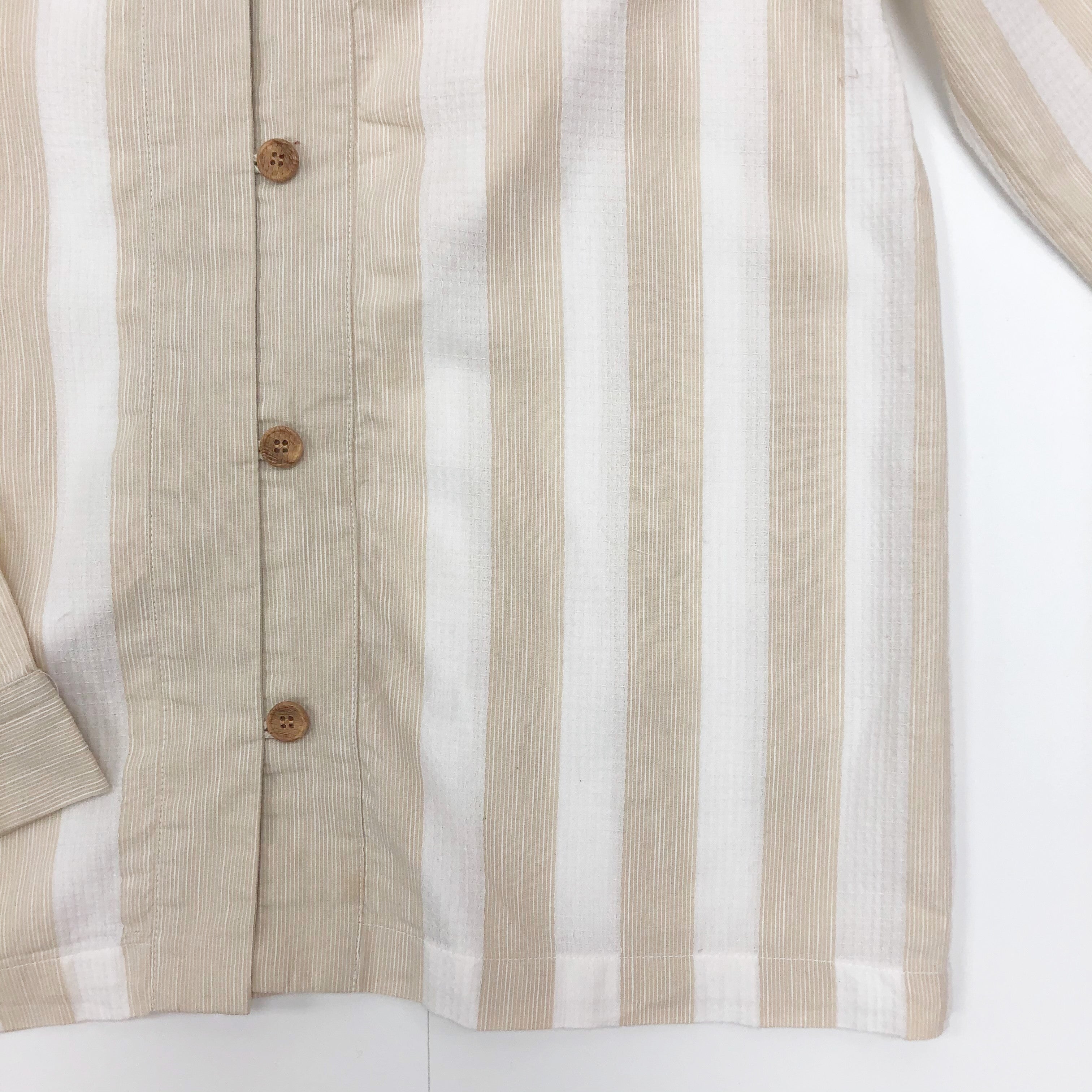 Vintage Beige & White Cotton Long-Sleeve Top