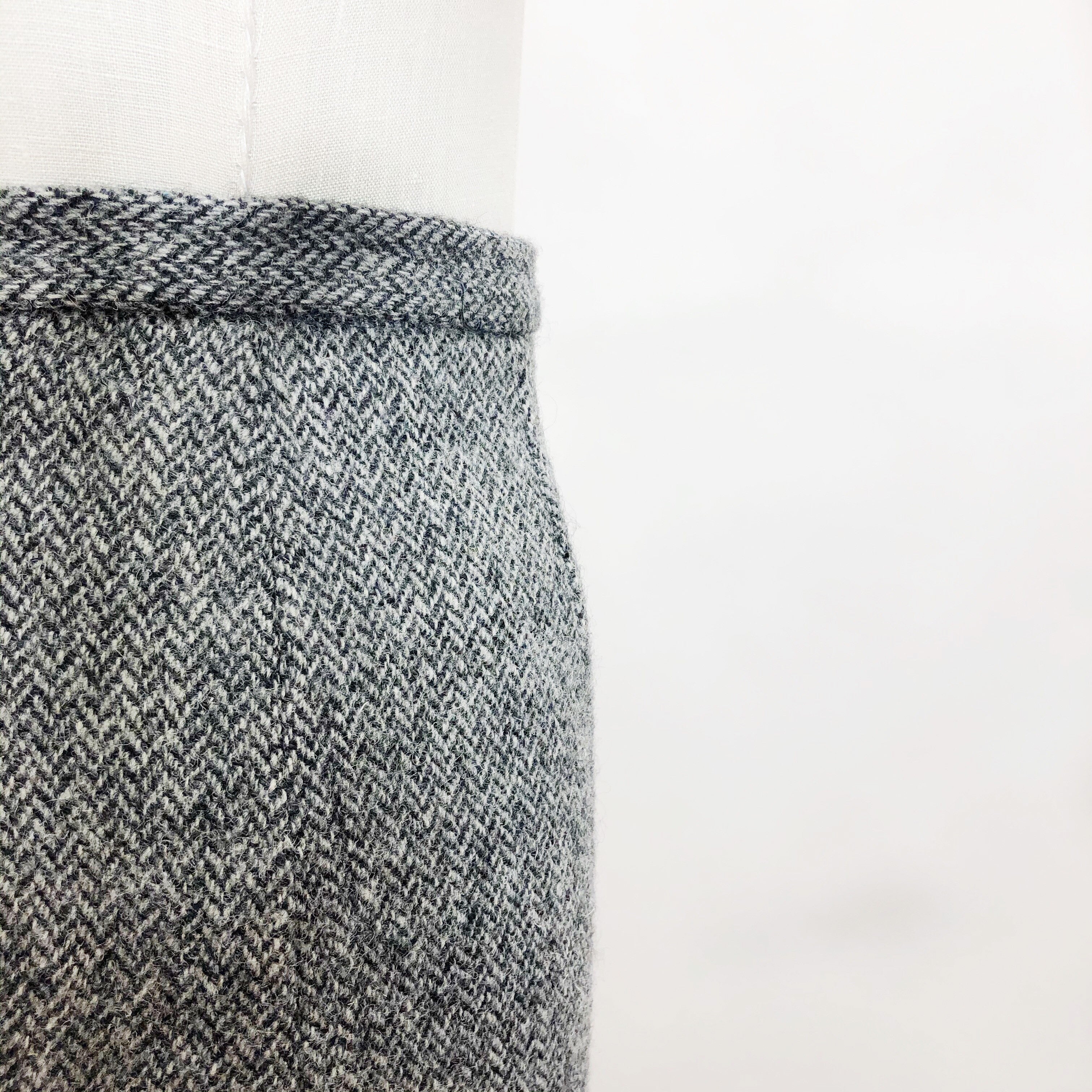 Vintage Wool Tweed Grey Black Midi Skirt