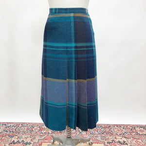 Vintage Green Blue Pleated Wool Blend Skirt