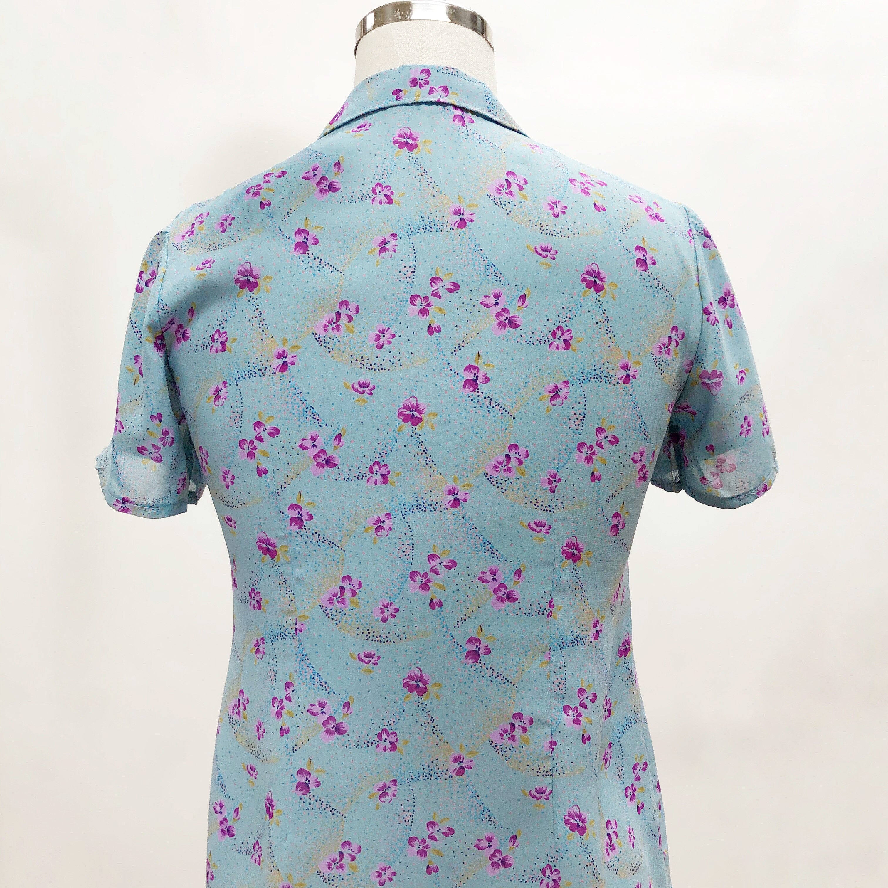 Vintage Pink Magenta Blue Floral Blouse