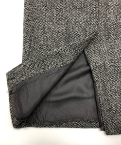 Vintage Wool Tweed Grey Black Midi Skirt