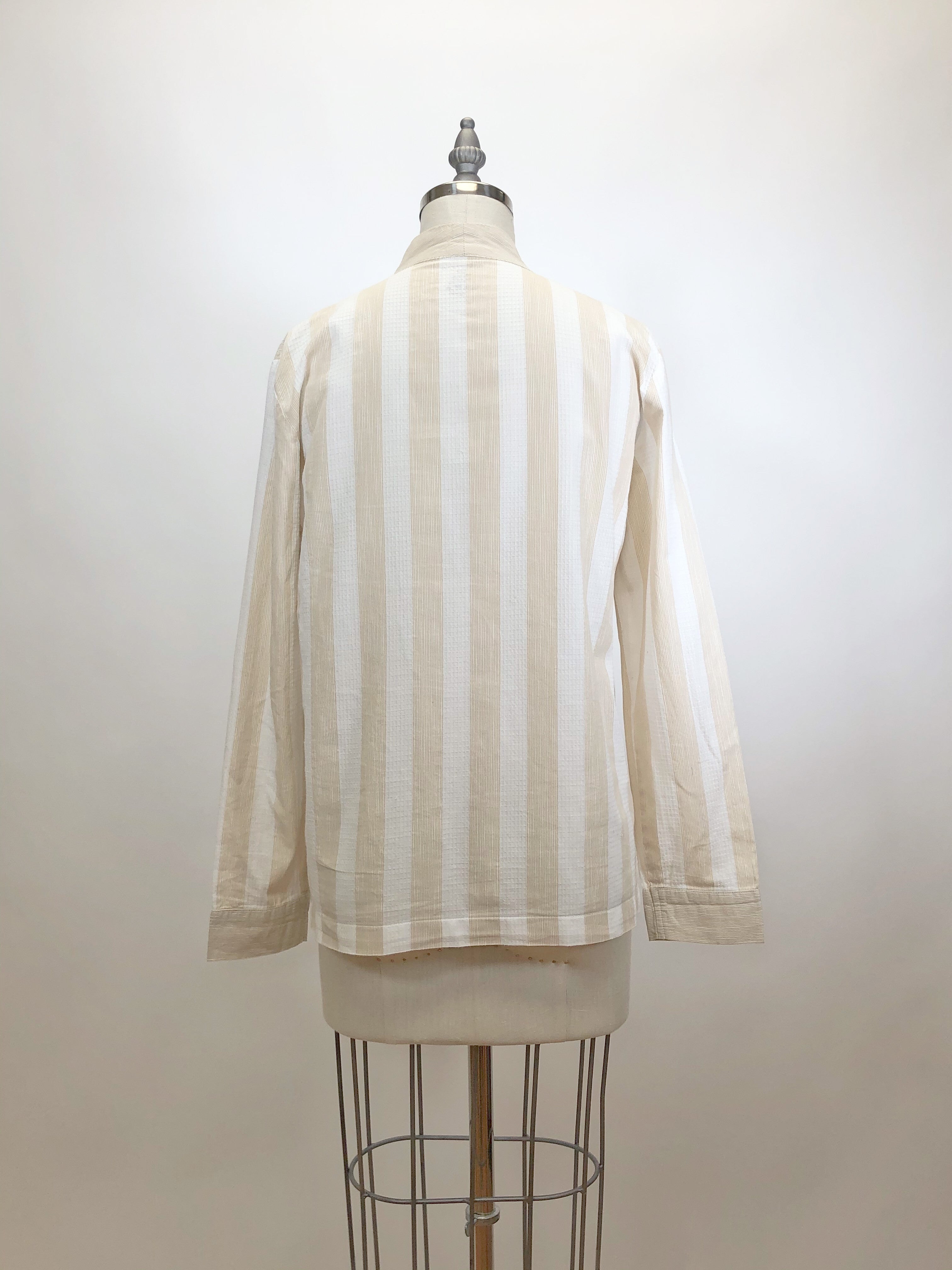 Vintage Beige & White Cotton Long-Sleeve Top