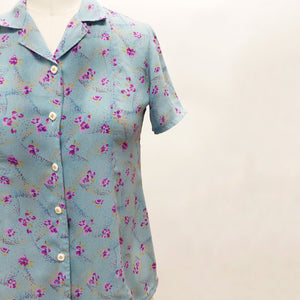 Vintage Pink Magenta Blue Floral Blouse