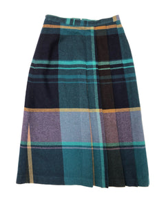 Vintage Green Blue Pleated Wool Blend Skirt