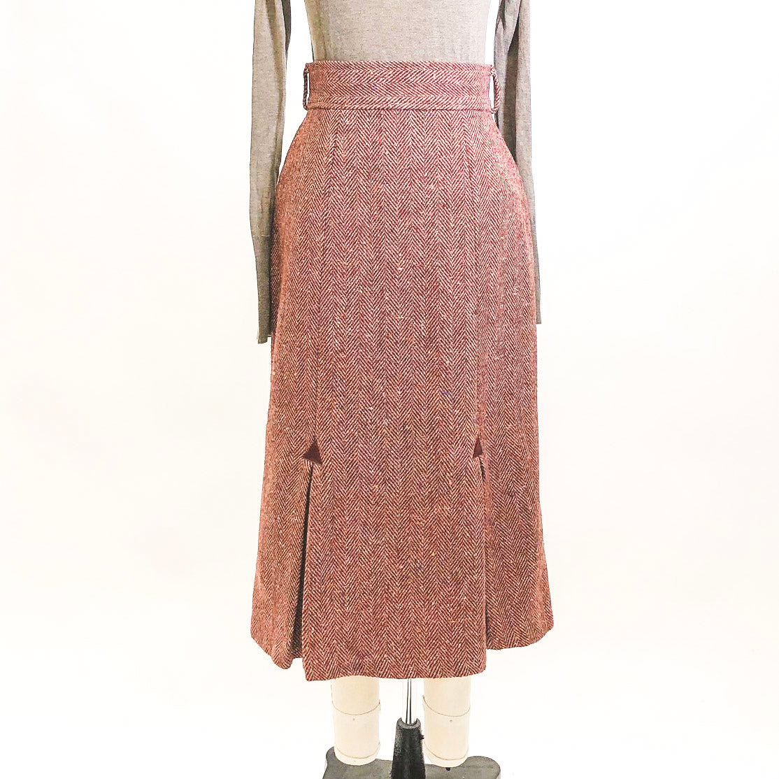 Vintage Burgundy Red Herringbone Wool Blend Skirt